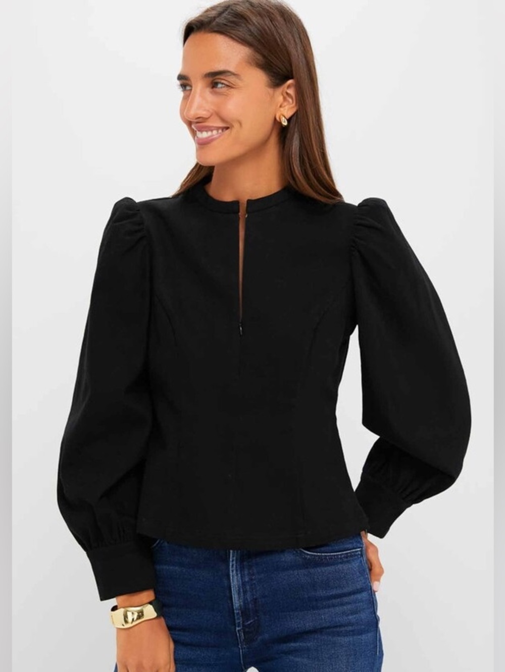 NWT Tuckernuck Hyacinth House Black Denim Front Zip Anderson Blouse XXS Casual